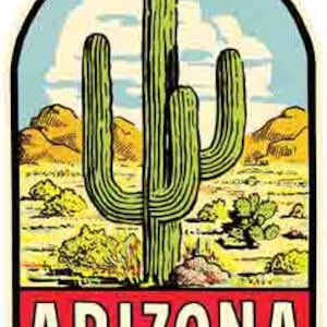 Style vintage des années 1960 Arizona Grand Canyon State Phoenix Cactus désert voyage rétro sticker sticker carte de l'état