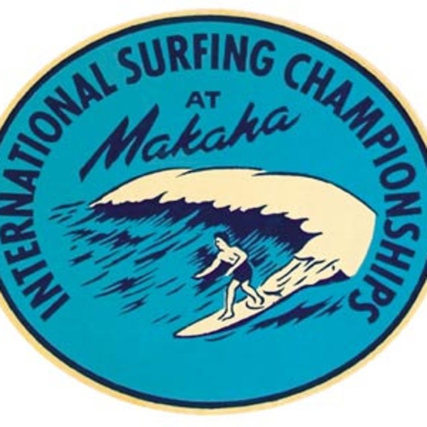 Vintage  1950's style  Hawaii Makaha Surf Contest    Surfing      retro  travel decal  sticker