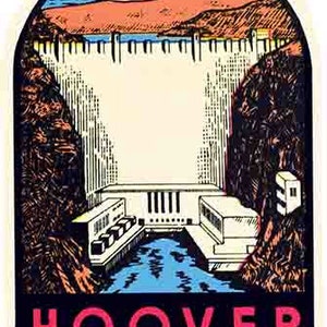 Vintage  1950's style  Hoover Dam NV  Las Vegas Nevada   retro  travel decal  sticker state map