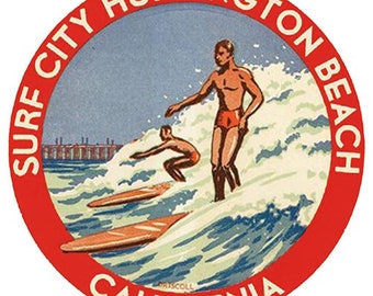 Vintage 1950's style Surf City Huntington Beach - Etsy 日本