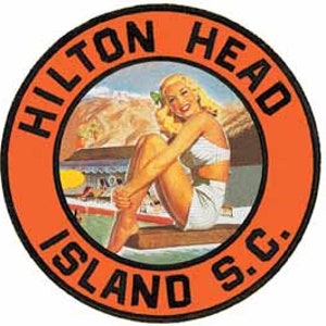 Vintage 1950 der Stil Hilton Head Island SC South Carolina Strand Retro Reise Aufkleber Aufkleber Zustand Karte