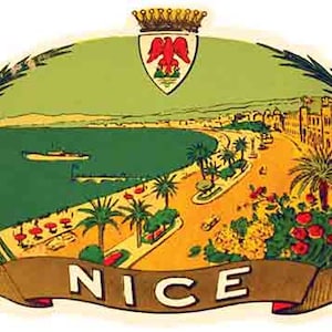 Vintage 1950 der Stil Nizza Frankreich Küste Riviera Strand Retro Reise Aufkleber Aufkleber Zustand Karte