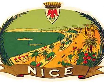 Vintage 1950 der Stil Nizza Frankreich Küste Riviera Strand Retro Reise Aufkleber Aufkleber Zustand Karte