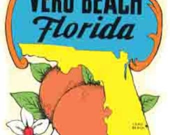 Vintage 1950s Style Vero Beach FL Florida Karte retro Reise aufkleber