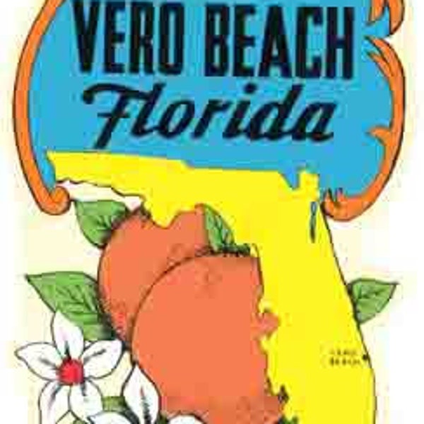 Vintage  1950's style  Vero Beach FL  Florida  map  retro  travel decal  sticker