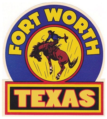Vintage  1950's style Fort Worth Texas TX rodeo   retro  travel decal  sticker state map