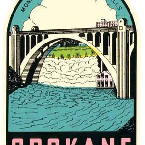 Vintage 1950 Stil Spokane WA Washington retro Reise Aufkleber Aufkleber Zustand Karte