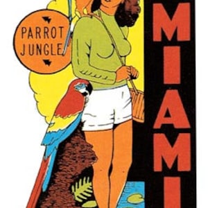 Vintage 1950 's stijl Parrot Jungle Miami Beach FL Florida retro reizen sticker sticker staat kaart