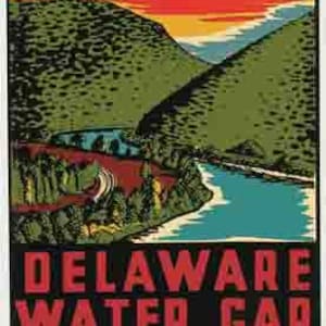 Vintage 1950 estilo Delaware Water Gap National Park DE retro viaje calcomanía pegatina mapa del estado