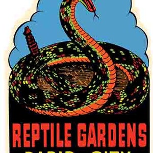 Vintage jaren 1950 stijl Reptielentuinen SD South Dakota retro reis sticker staat kaart