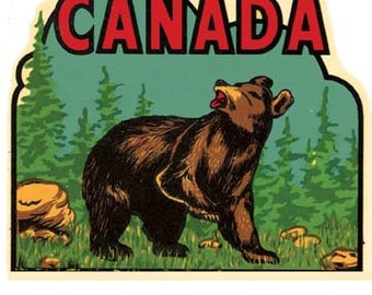 Vintage 1950er Jahre Kanada Bär National Park Retro Reise Aufkleber Aufkleber Zustand Karte