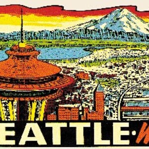Vintage jaren 1950 stijl Seattle WA Washington retro reis sticker sticker staat kaart