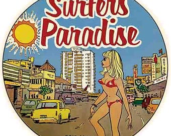 Vintage  1960's style  Surfers Paradise QLD Queensland Gold Coast AUSTRALIA  Surfing Surf  retro  travel decal  sticker