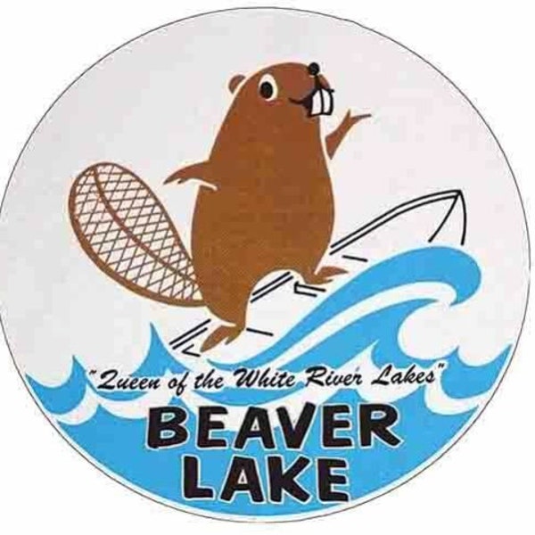 Vintage  1950's style   Beaver Lake AR  Arkansas       retro  travel decal  sticker state map