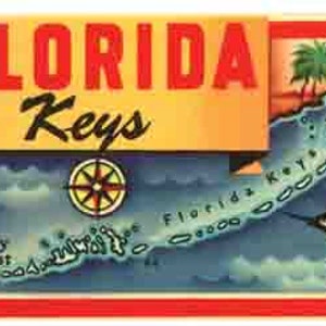 Style vintage des années 50, Florida Keys, Key West Largo Marathon Islamorada, autocollant de voyage rétro orange, carte de l'état