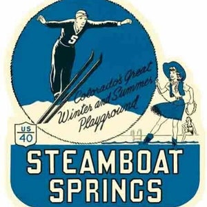 Vintage estilo de 1950 Steamboat Springs CO Colorado esquí de nieve retro bola de viaje pegatina mapa estatal