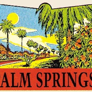 Style vintage des années 1950 Palm Springs, Californie, palmiers, autocollant de voyage rétro, carte de l'état