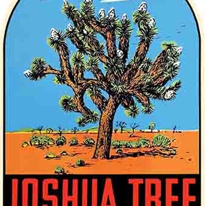 Adesivo da viaggio retrò in stile vintage anni '60 con mappa dello stato del Joshua Tree National Park CA California