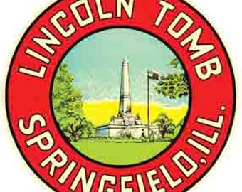 Vintage  1950's style   Lincoln Tomb  Springfield IL  Illinois     travel decal  sticker state map