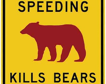 Vintage  1960's style  Speeding Kills Bears CA California     retro  travel decal  sticker state map