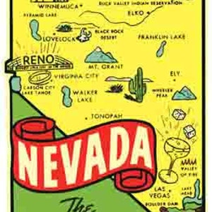Vintage 1950 's stijl NV Las Vegas Nevada retro reizen sticker sticker staat kaart