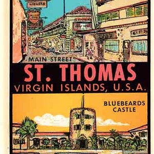 Estilo vintage dos anos 1950 St. Thomas USVI Ilhas Virgens dos EUA Caribe retro adesivo de viagem decalque mapa do estado