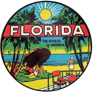 Vintage 1950 's stijl Riviera van Amerika Miami Beach FL Florida retro reizen sticker sticker staat kaart