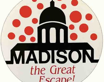 Vintage  1950's style  Madison Wisconsin  WI  retro  travel decal  sticker state map