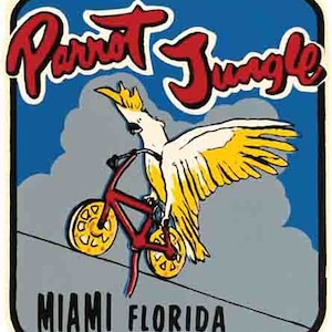 Vintage 1950er Jahre Stil Papagei Dschungel Naturpark Miami FL Florida Retro Reise Aufkleber Aufkleber State Map