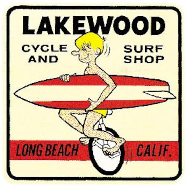 Vintage  1950's style  Lakewood Surf Shop      Long Beach Beach CA   California  Surfing Surf     retro  travel decal  sticker