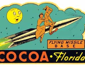 Vintage  1950's style  Cocoa Beach FL Florida Space Coast  Cape Canaveral        retro  travel decal  sticker state map