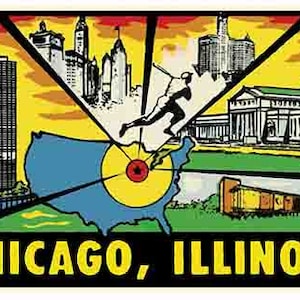 Vintage 1950 stile Chicago IL Illinois Route 66 retro viaggio decalcomania adesiva mappa di stato