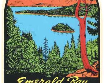 Vintage Style Lake Tahoe Travel Decal - Emerald Bay California Vinyl Sticker