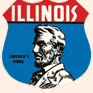 Vintage estilo años 50 Illinois IL Lincoln's Home Chicago Springfield retro viaje calcomanía pegatina mapa estatal