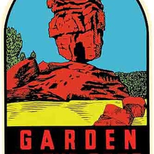 Vintage 50er Jahre Stil Colorado Garden Of The Gods National Park CO Retro Reise Aufkleber Aufkleber Zustand Karte