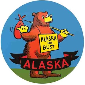 Carte de l'état de l'Alaska ou du buste, style vintage des années 1950