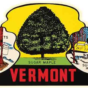 vintage 1950 ' s style Vermont Sugar Maple carte autocollant de décalque de voyage rétro