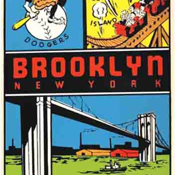 Vintage  1950's style  Brooklyn NY New York City   retro  travel decal  sticker