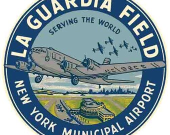 Vintage 1950 La Guardia Airport NYC New York City Retro Reise Aufkleber Aufkleber Zustand Karte