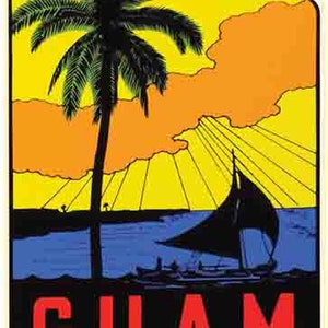 Vintage 1950 Stil Guam pazifik Inseln US Navy Militärische Retro Reise Aufkleber Aufkleber Zustand Karte