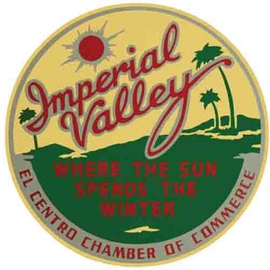 Vintage jaren 1960 stijl Imperial Valley CA Californië retro reizen sticker staatskaart
