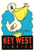 Vintage  1950's style  Florida Keys Key West pelican  retro  travel decal  sticker state map