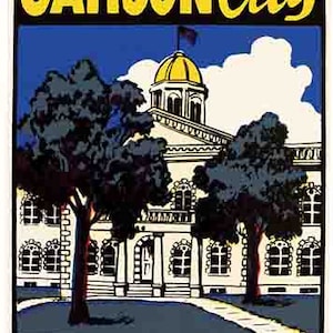 vintage 1950 style Carson City NV Nevada State Capitol rétro voyage autocollant autocollant carte de l'état