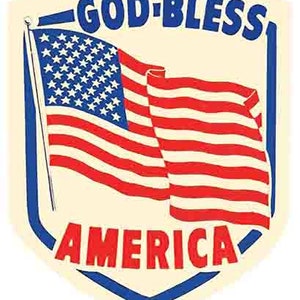 Adesivo de viagem patriótico estilo vintage dos anos 1950, God Bless America, mapa do estado