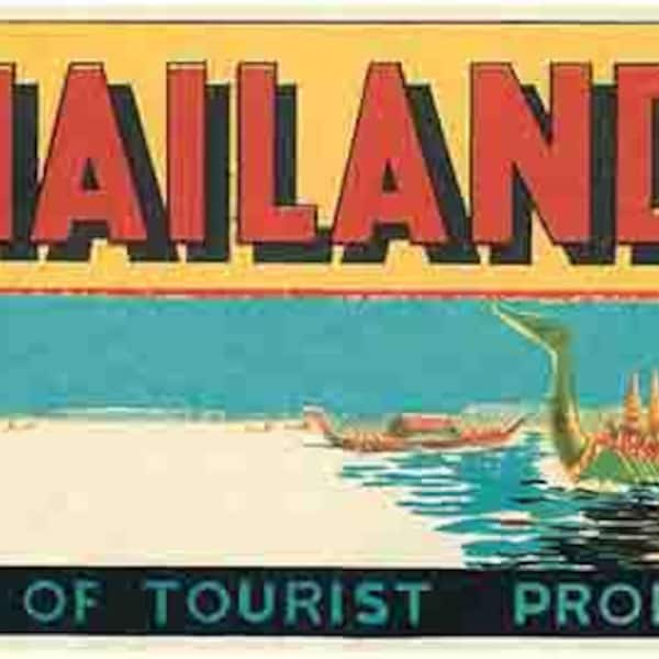 Vintage  1950's style   Thailand  Asia   retro  travel decal  sticker state map