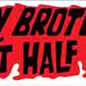 May include: Red and black graphic with the text "Speed on brother, hell ain't half full" and a cartoon red devil with horns and a tail.