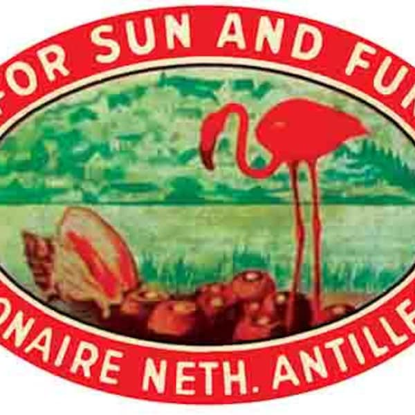 Vintage  1950's style  Bonaire  Neth. Antilles   Caribbean    retro  travel decal  sticker state map