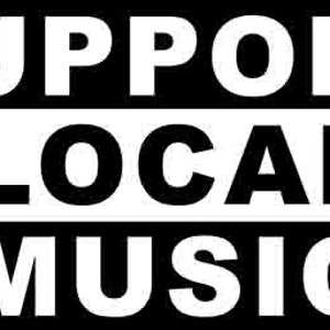 May include: Black and white graphic with the text "SUPPORT LOCAL MUSIC" in white letters on a black background.