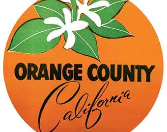Vintage  1950's style  Orange County CA California   retro  travel decal  sticker state map