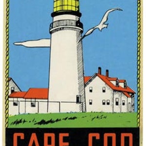 Vintage 1950er Jahre Cape Cod Massachusetts Leuchtturm Retro Reise Aufkleber Aufkleber Zustand Karte